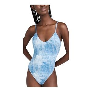 Good American Always Fits One Piece Swimsuit in Indigo Tie Dye NWOT